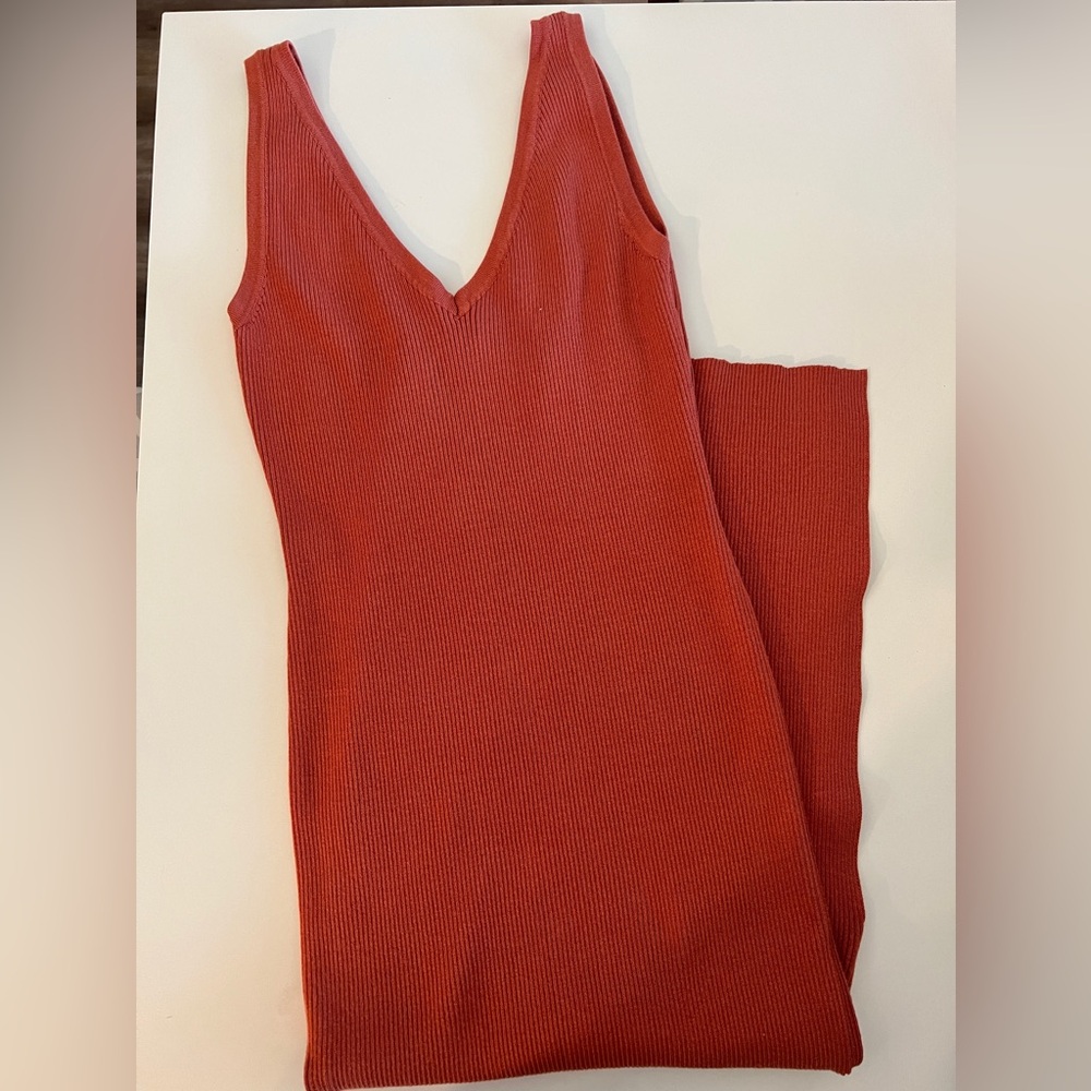 House of Harlow 1960 Sleeveless V Neck Ribbed Knit Midi Bodycon Dress small